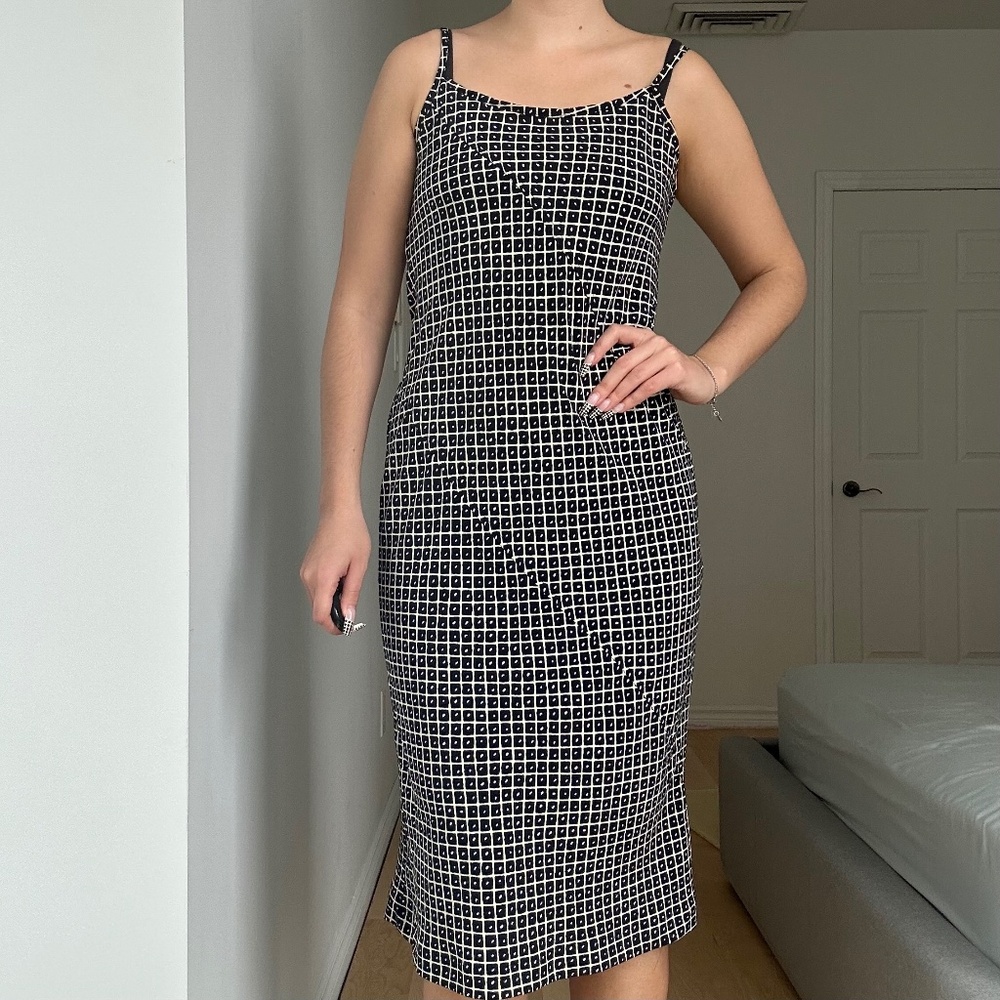 VINTAGE NAVY+CREAM MIDI DRESS